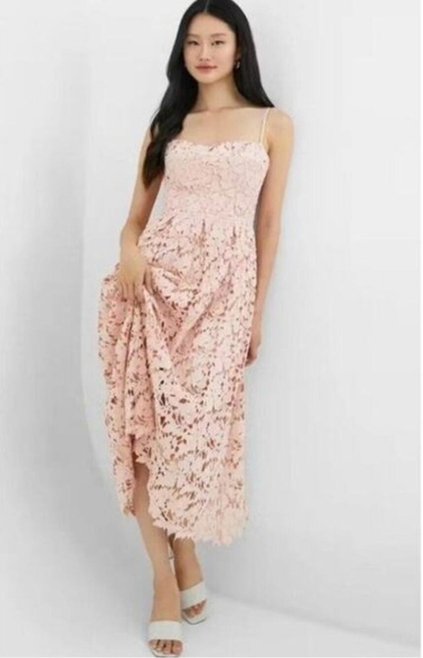 ASTR The Label Joyce Midi Dress Blush SZ Small Lace Wedding Formal Event